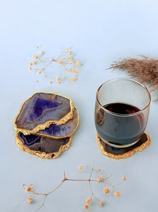 Purple Agate Coasters with Gold Edge (Set of 2)