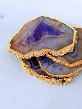 Purple Agate Coasters with Gold Edge (Set of 2)