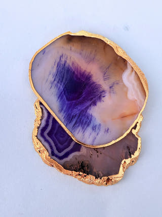 Purple Agate Coasters with Gold Edge (Set of 2)