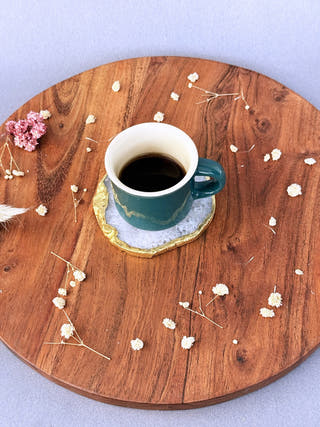 White Agate Coasters with Gold Edge (Set of 2)