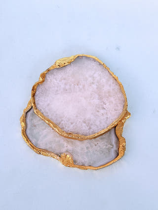 White Agate Coasters with Gold Edge (Set of 2)