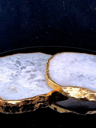 White Agate Coasters with Gold Edge (Set of 2)