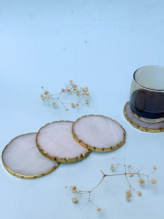 White Quartz Round Coasters (Set of 2)