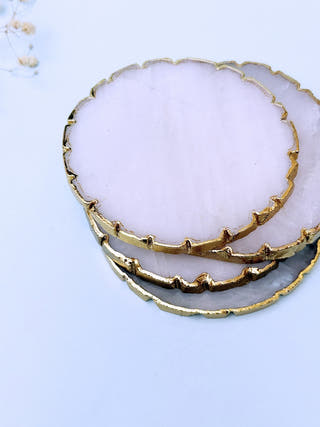White Quartz Round Coasters (Set of 2)