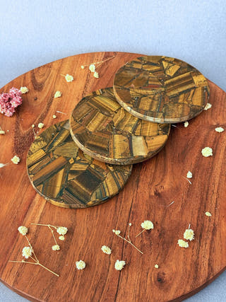 Tiger Eye Round Coasters (Set of 2)