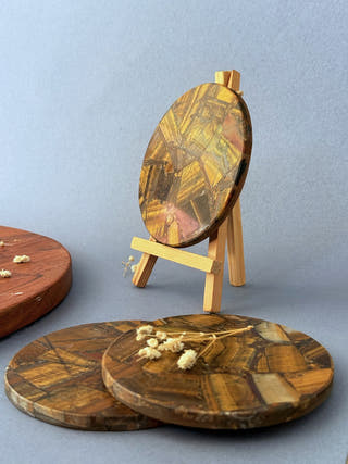 Tiger Eye Round Coasters (Set of 2)