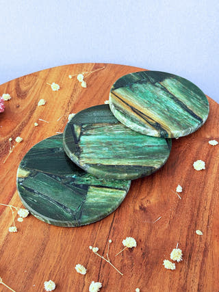 Green Mica Round Coasters (Set of 2)