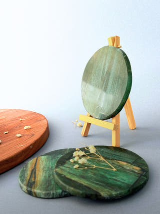 Green Mica Round Coasters (Set of 2)