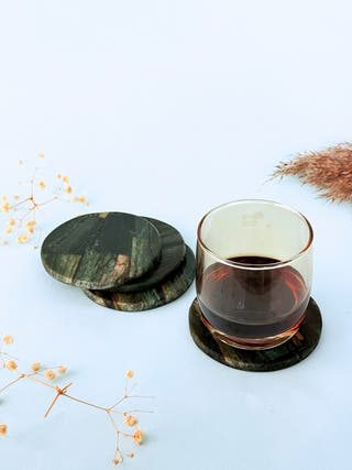 Green Mica Round Coasters (Set of 2)