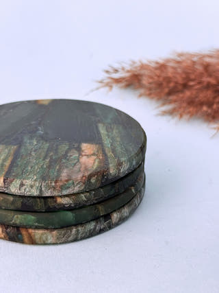 Green Mica Round Coasters (Set of 2)