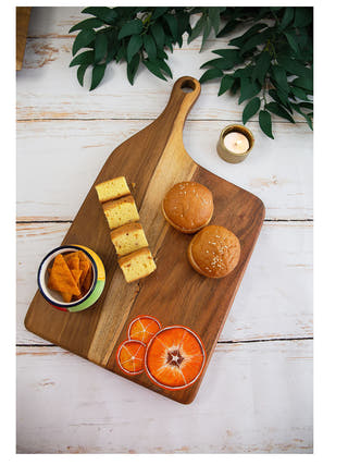 Handpainted Tangerines Teakwood Platter Cheese Board With Handle Brown Deco Talk