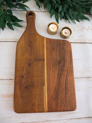 Teakwood Platter Cheese Board With Handle Brown Deco Talk