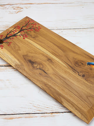 Nature Inspired Handpainted Teakwood Platter Cum Chopping Board Brown Deco Talk