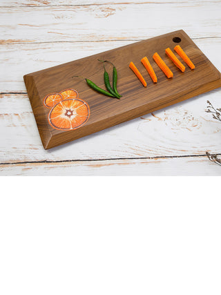 Tangerines Handpainted Teakwood Platter Cum Chopping Board Brown Deco Talk