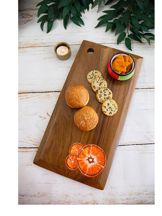 Tangerines Handpainted Teakwood Platter Cum Chopping Board Brown Deco Talk