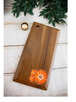 Tangerines Handpainted Teakwood Platter Cum Chopping Board Brown Deco Talk