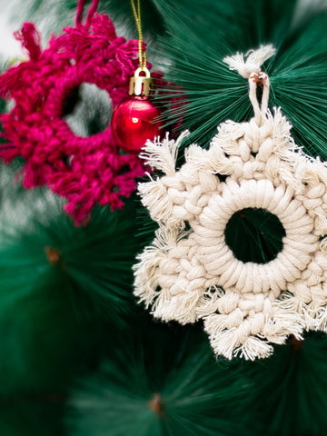 Macrame Christmas Star Set of 2 White And Red