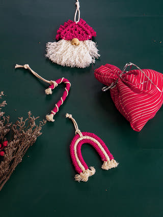 Macrame Christmas Ornaments Set of 3 Red and White DECO TALK