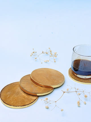 Golden Quartz Round Coasters (Set of 2)