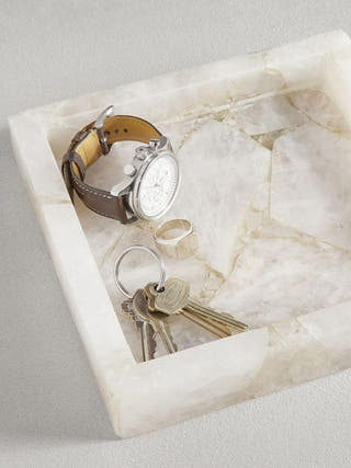 White Quartz Square Tray Luxurious Natural Stone Decor