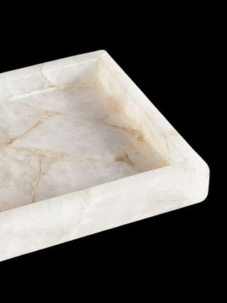 White Quartz Square Tray Luxurious Natural Stone Decor