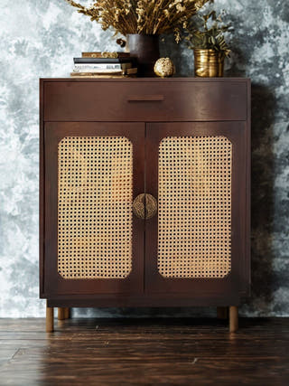 Cane-Weave Solid Wood Cabinet