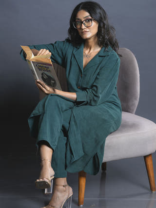 Siyona Teal Green Handwoven Cotton Comfort Pant