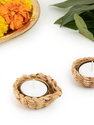 Jali Diya Handcrafted Banana Tea Light Holder  - Set of 2