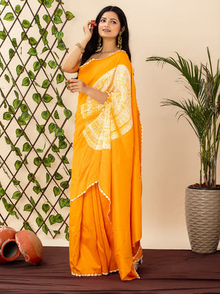 Shibori Tie And Dye Saree Yellow