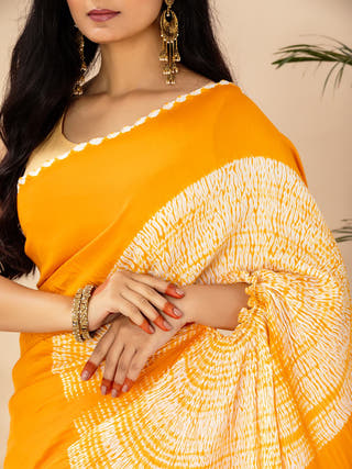 Shibori Tie And Dye Saree Yellow