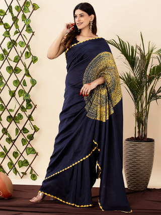 Shibori Tie And Dye Saree Navy Blue