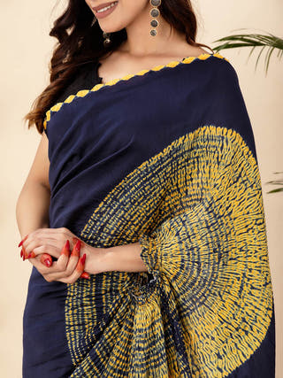 Shibori Tie And Dye Saree Navy Blue
