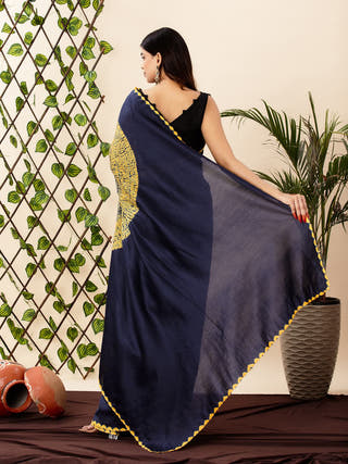Shibori Tie And Dye Saree Navy Blue