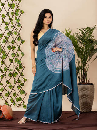 Shibori Tie And Dye Saree Teal