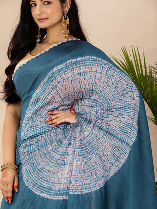 Shibori Tie And Dye Saree Teal