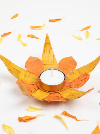 Mango Leaf Handcrafted Bamboo Tea Light Holder - Set of 2