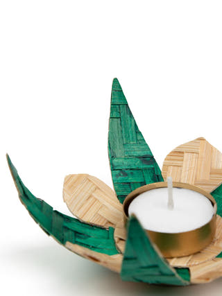 Mango Leaf Handcrafted Bamboo Tea Light Holder - Set of 2