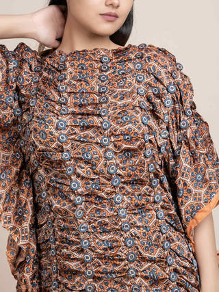 Ajrakh Silk  Dress Madder Flourish