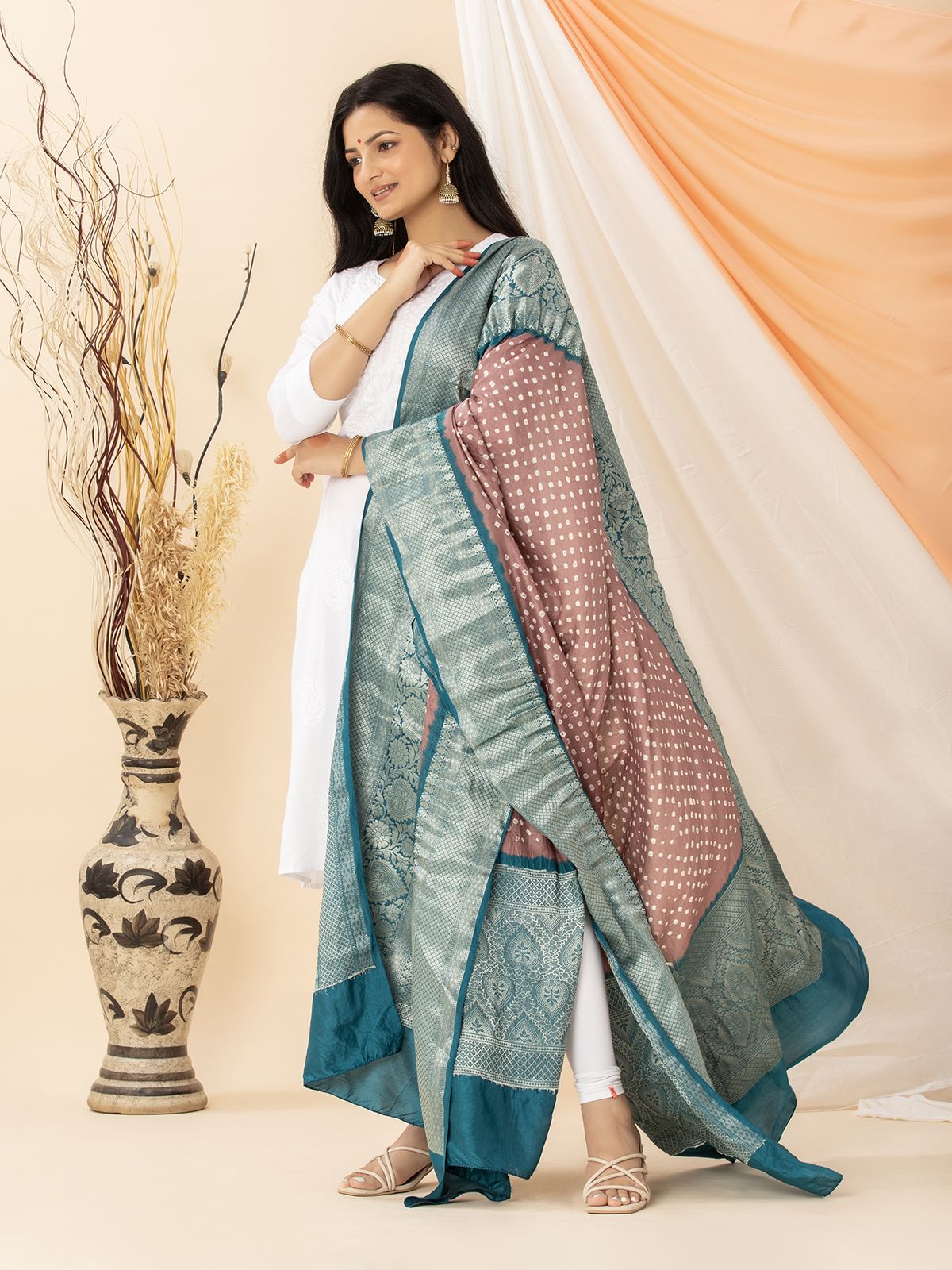 Kanjivaram Bandhani Dupatta Turquoise Blue