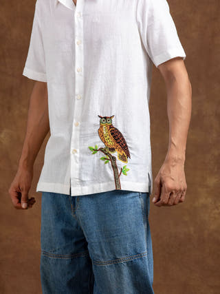 Eagle Owl Hand Embroidered Shirt