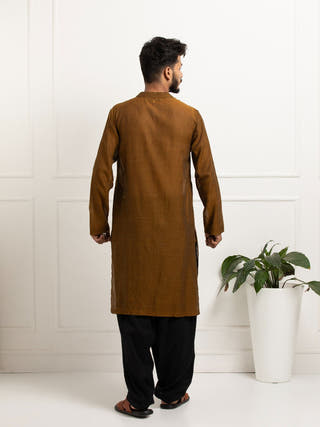 Mustard Hand Woven Cotton Men's Kurta