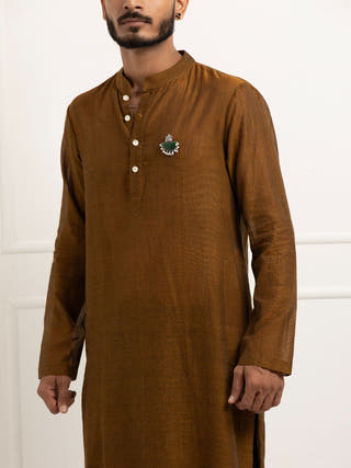 Mustard Hand Woven Cotton Men's Kurta