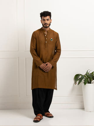 Mustard Hand Woven Cotton Men's Kurta