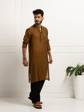 Mustard Hand Woven Cotton Men's Kurta