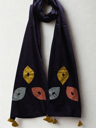 Hand Applique Cotton Stole | Blue