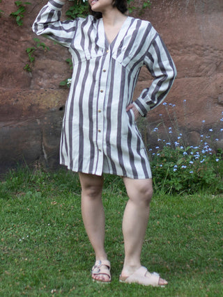 Brooklyn Shift Stripes Dress Grey The Terra Tribe