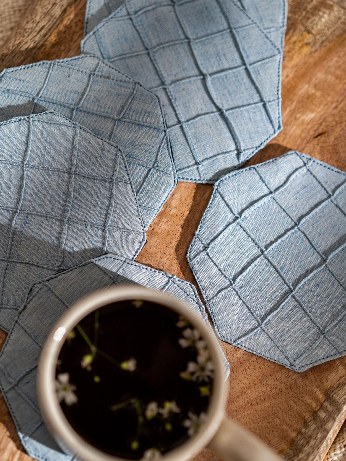 Quellon Handwoven Coasters Set Of 6 Blue