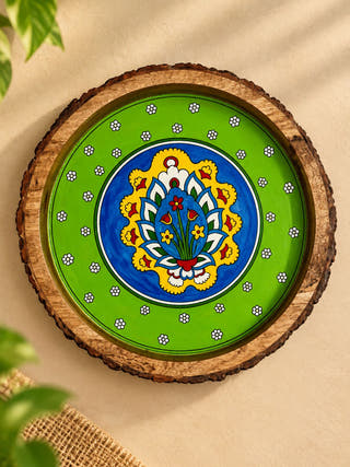 Handpainted Bark Edged Rangoli Bloom Tray