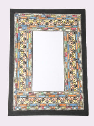 Madhubani Lotus Border Multi Hand-painted on Handmade Paper Wall Frame