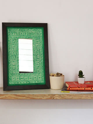 Madhubani Floral Green Hand-painted on Handmade Paper Wall Frame